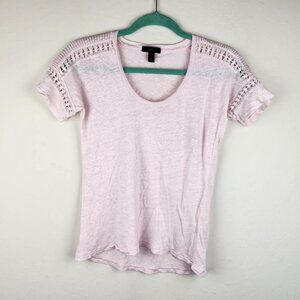 J. Crew 100% Linen Lace Insert Scoop Neck Short Sleeve Tee sz XXS